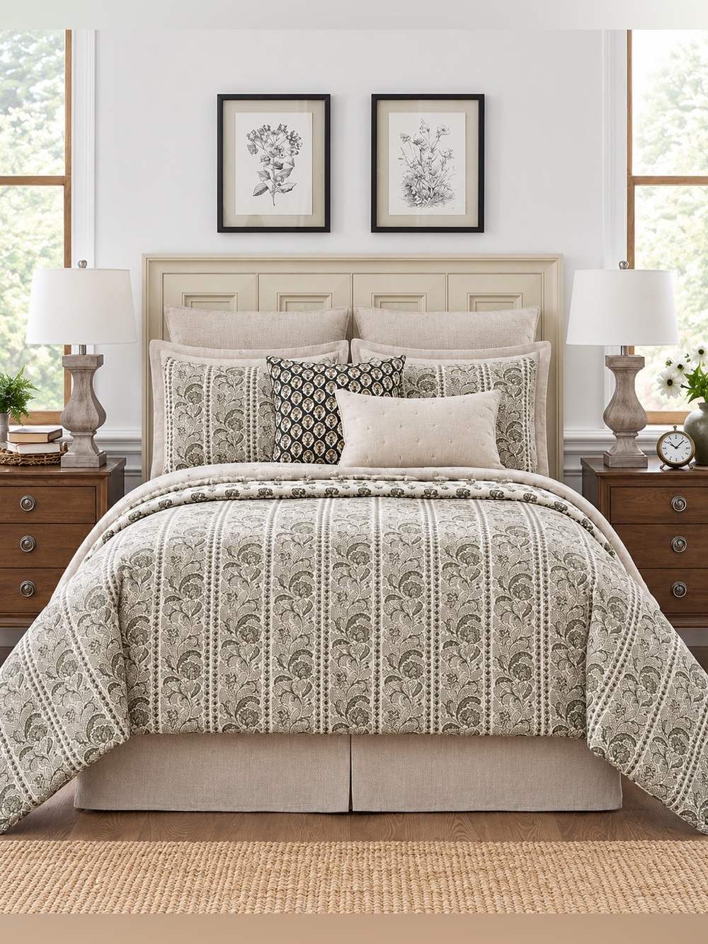 NWT Southern Living Rosemary Floral Print Comforter Full/Queen Mini Set